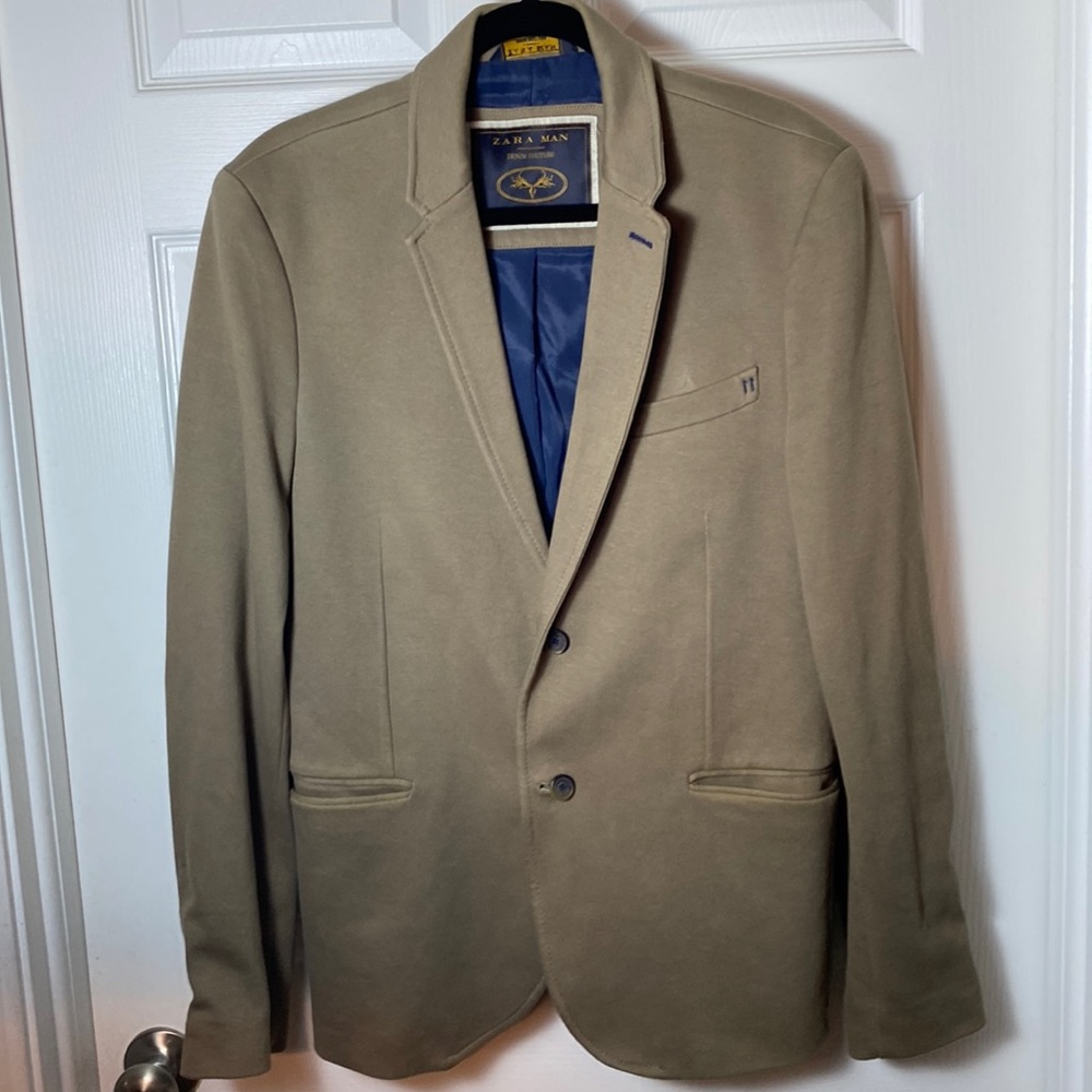 Zara Man Denim Couture Tan Camel Blazer Jacket USA Size 42 Two Button Closure